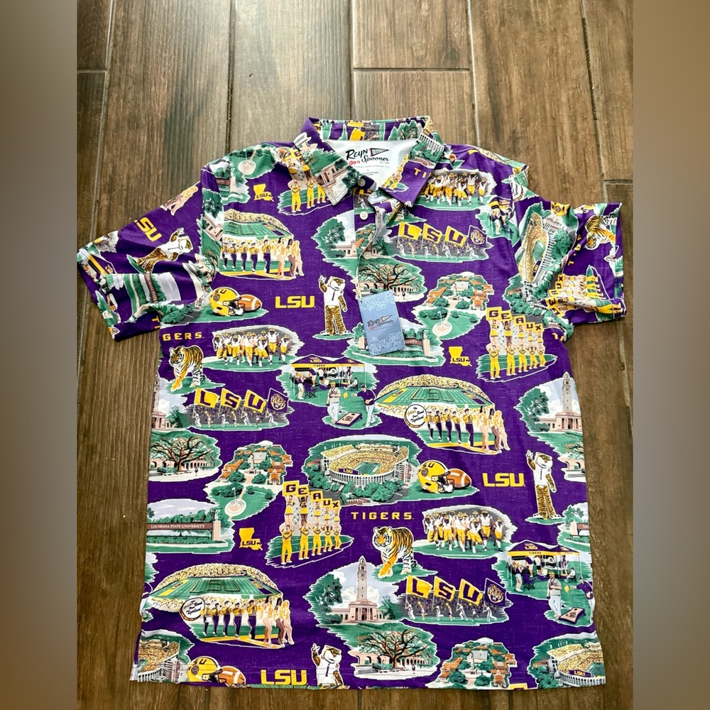 Reyn Spooner Purple LSU Graphic Men's Shirt